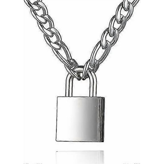 Padlock Necklace Stainless Steel Lock Chain For Men Women Silver