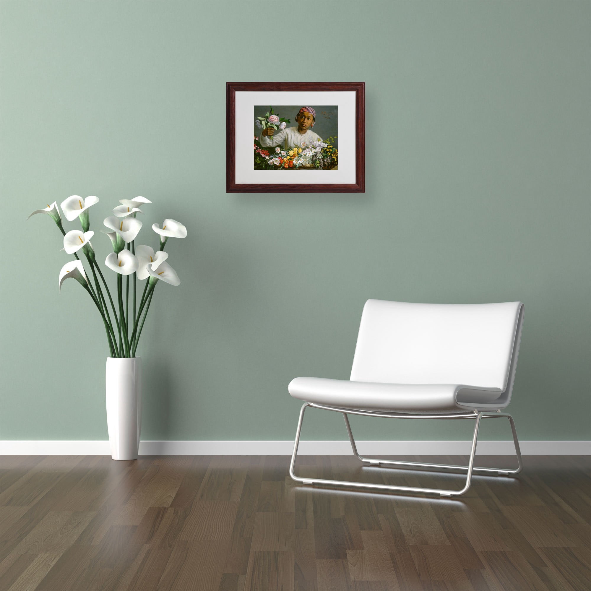 Trademark Fine Art "Woman with Peonies" Canvas Art by Jean Frederic Bazille, Wood Frame