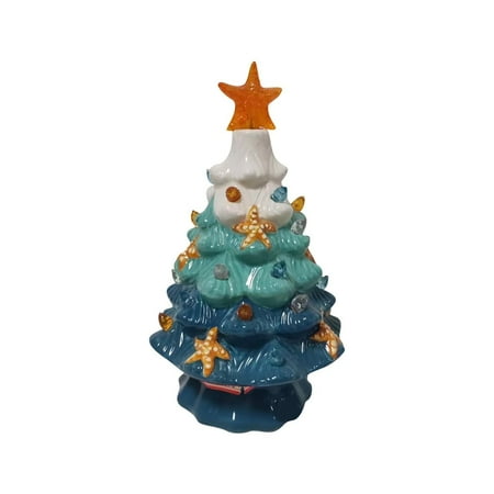 

LIJCC Starfish Decorated Luminous Tree LED Night Light Ceramic Sea Star Decorative Lighted Tree LED Desktop Ornament Ocean Life Ceramic Art with Built In LED Lights for Home Décor Bulk Christmas
