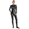 thumbnail image 3 of inlzdz Womens Shiny Metallic Long Sleeve Unitard for Gymnastics Dance Performance Black S, 3 of 7
