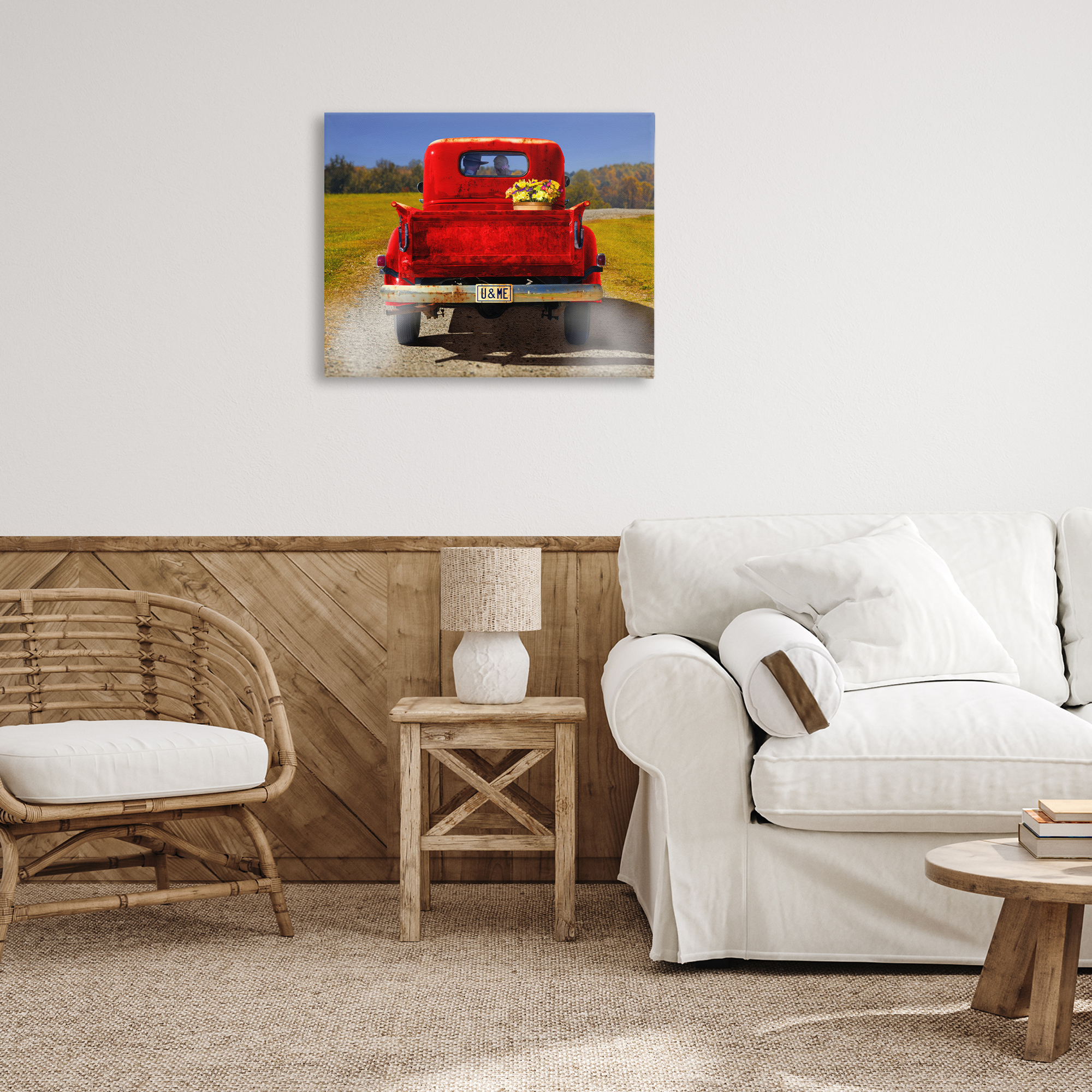 Stupell Industries Cowboy in Red Truck Transportation Painting Wrapped Canvas Art Print Wall Art, 30 x 24