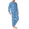 thumbnail image 2 of Fotbe Blue Fish Pijama de Hombre con Estampado de Manga Larga, Conjunto de 2 Piezas, Ropa de Dormir Suave y Cómoda con Bolsillos-Small, 2 of 7