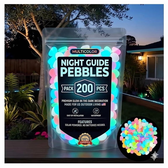 200pcs Glow in The Dark Garden Stones Colorful Luminous Pebbles Outdoor Landscaping Decoration Rocks
