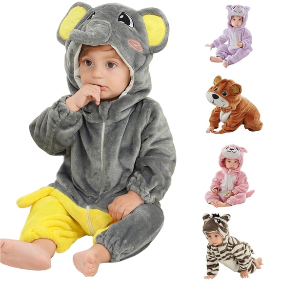AWZXDE Baby Animal Flannel Hooded Romper Zipper Cartoon Jumpsuit Halloween Cosplay Outfit for Toddler Dark Gray - 2-3 Years