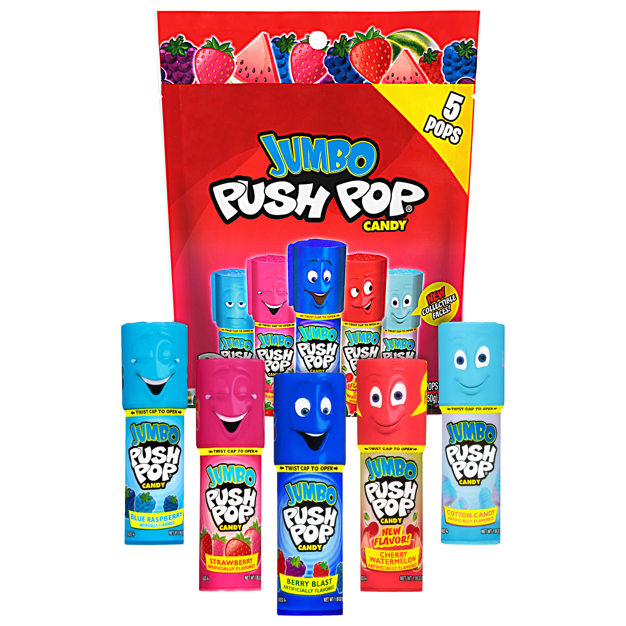 Jumbo Push Pop,Gluten-Free, Assorted Flavors Lollipops, 5.3 oz, 5 Count Bag - image 5 of 10