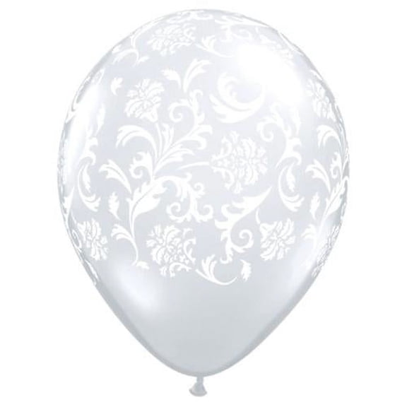 LOONBALLOON Bachelorette Balloons, 11″ DAMASK PRINT - DIAMOND CLEAR W/ WHITE INK
