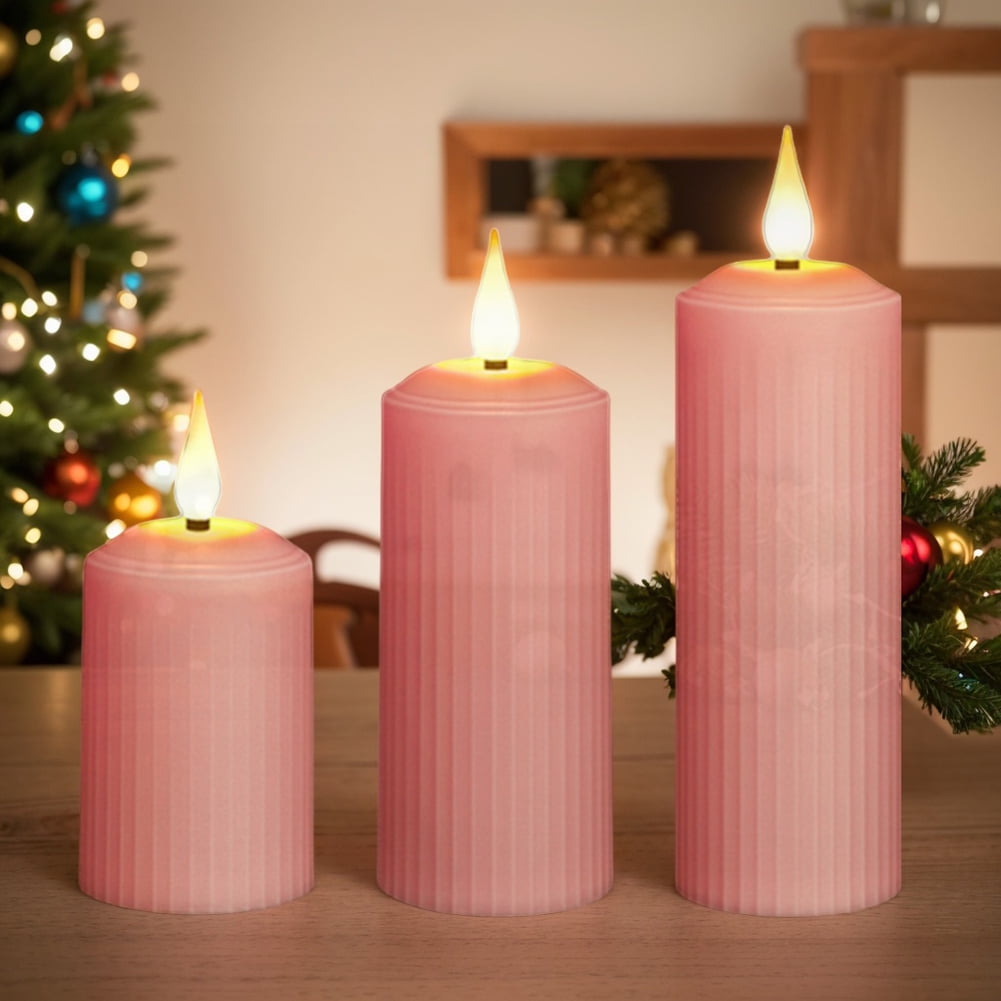 3Pcs Led Candles Dimmable Usb Rechargeable Flameless Candle Decor Light (Pink)