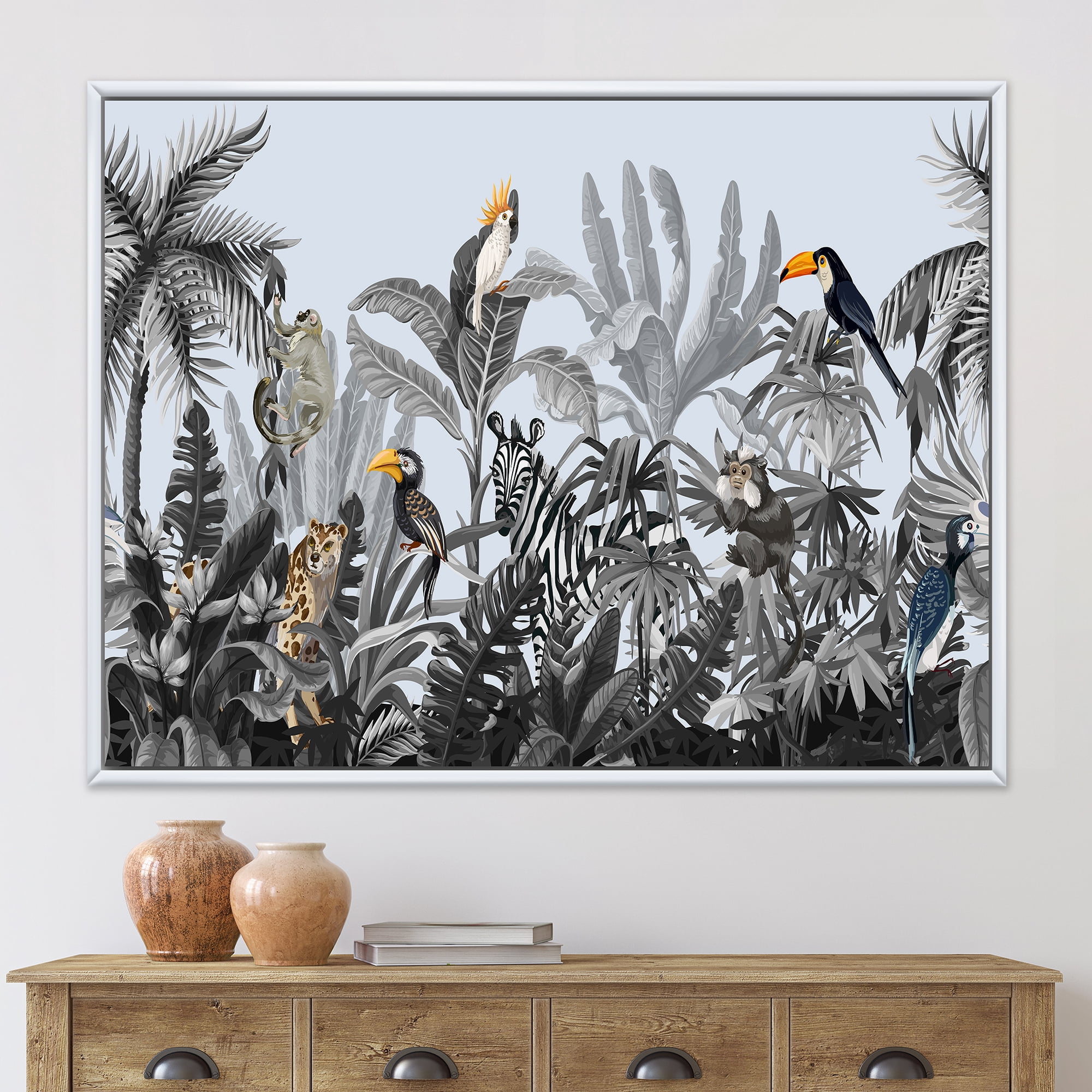 Designart 'Birds and Peonies With Chinoiserie VIII' Farmhouse Framed Canvas Wall Art Print
