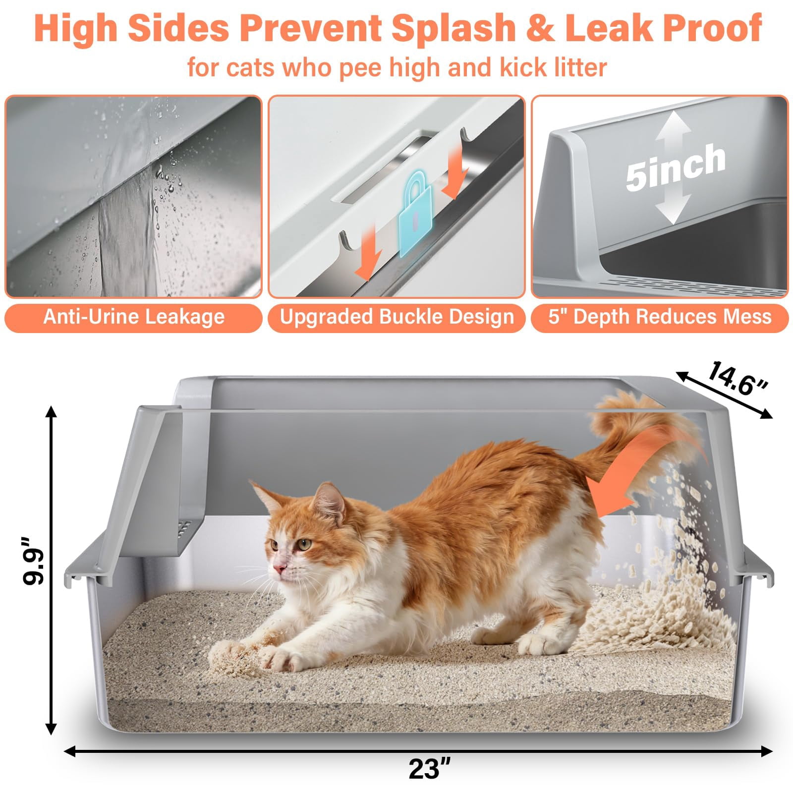 Stainless Steel Cat Litter Box With Lid  Xl Metal Extra Large Litterbox For Big Cats High Sided | Easy Cleaning Odor-free Includes Scoop And Mat