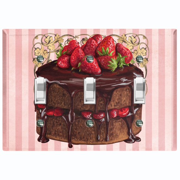 Metal Light Switch Plate Cover Elegant Strawberry Cake Striped Wallpaper Pink CAK054