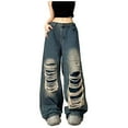 thumbnail image 2 of Cyglowse Baggy Jeans for Women Men Ripped Straight Leg Pants High Waisted Distressed Jeans Y2K Grunge Summer Clothes Blue M, 2 of 6