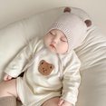 thumbnail image 4 of Gorro de crochet para bebé, bonito gorro con orejas de oso para bebé, gorro con orejeras para niño y niña, gorro cálido para otoño e invierno, color beige Curry Ball, 4 of 6