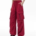 thumbnail image 2 of Staron Women's Cargo Pants with Multiple Pockets Drawstring Waist Loose Casual Breathable Outdoor Sports Hiking Workout Jogger Pants, Wine XXL, 2 of 5