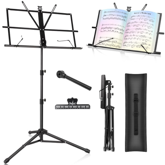 New bee 2 Pack Music Stand for Sheet Foldable with Carrying Bag, Metal Sheet Music Stand Portable, Adjustable Podium Stand with Tripod Base