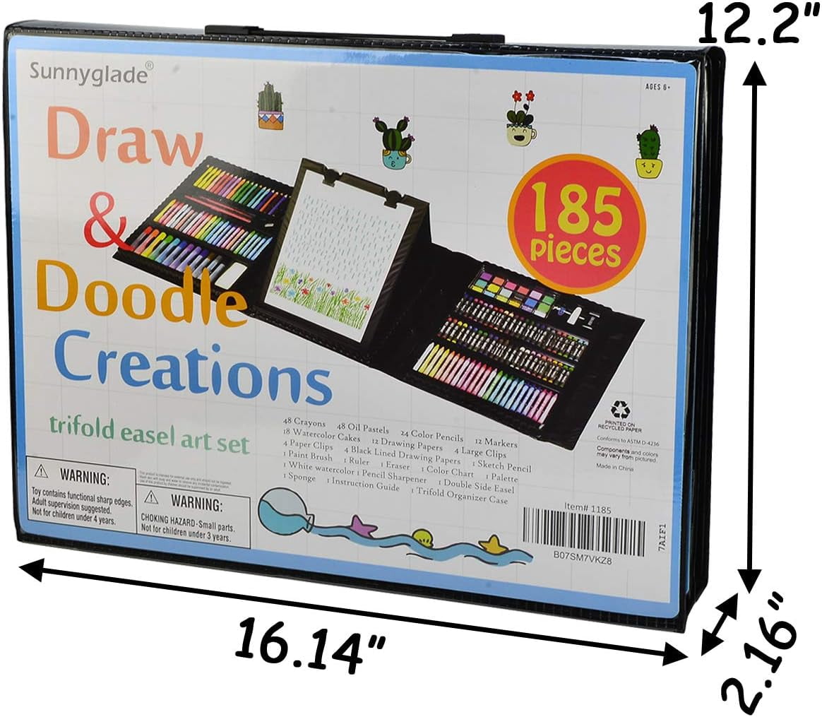 185-Piece Double Sided Easel Art Set - Complete Drawing Kit with Oil Pastels, Crayons, Colored Pencils, Markers & Sketch Pad