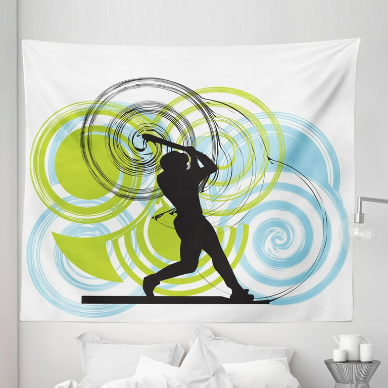 Sports Tapestry Baseball Player with Circles on His Bat Wild Pitch Fast Win Do It Fabric Wall Hanging Decor for Bedroom Living Room Dorm 5 Sizes Green Blue Black by Ambesonne