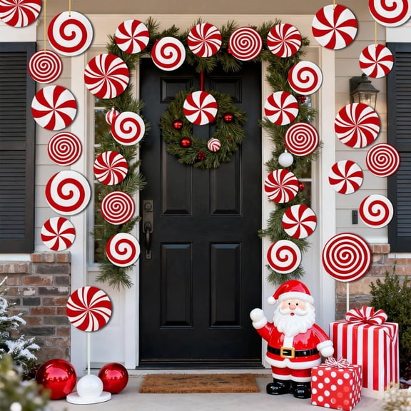 12 Pcs Candy Cane Indoor Christmas Decorations, Red White Peppermint Lollipop Christmas Tree Picks Cute Candy Hanging Christmas Ornaments for Xmas Tree Topper New Year Holiday Home Party Vase Decor