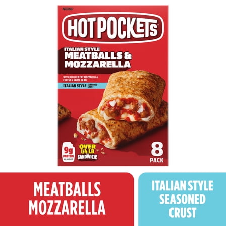 Hot Pockets Italian Style, Meatballs and Mozzarella Sandwich Snacks, 36 oz, 8 Pack (Frozen)