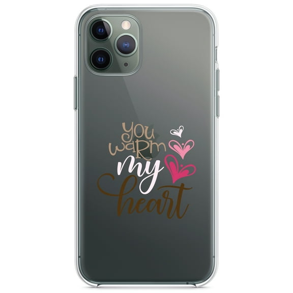 DistinctInk Clear Shockproof Hybrid Case for iPhone 12 Pro MAX (6.7" Screen) - TPU Bumper Acrylic Back Tempered Glass Screen Protector - You Warm My Heart - Coffee