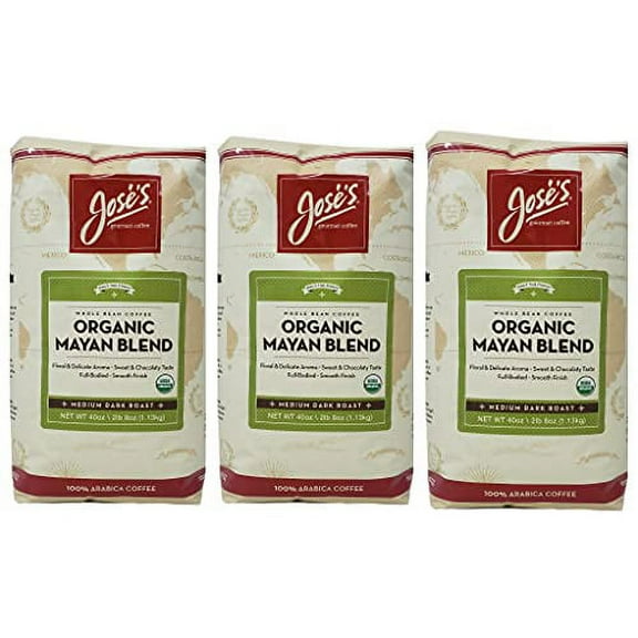 CC Goods Jose's Organic Mayan Blend Whole Bean Coffee - Pack of 3 Bags - 40 oz Per Bag - 120 oz Total of Bulk Joses Gourmet Coffee - 100Percent Arabica Coffee - Medium Dark Roast