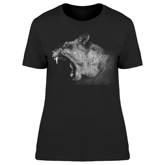B/w Lion Yawning T-Shirt Women -Image by Shutterstock, Female XX-Large