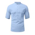 thumbnail image 3 of Kizanda Men Half Button Work Shirt with Chest Pockets Pullover Lightweight Stand Collar Work Comfy Office Shirt Long Sleeve Fall Winter Business Casual Top for Men XL, 3 of 9