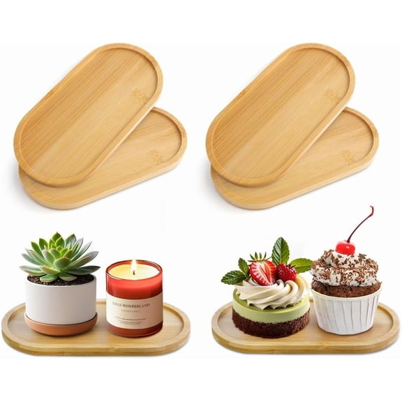 CEYAZYE 6 Pcs Bamboo Tray for Bathroom, Small Wooden Trays, Oval Decorative Tray for Organizing Accessories, Vanity Trays Soap Dish for Kitchen Breakfast Candle, 6.9 * 3.5In