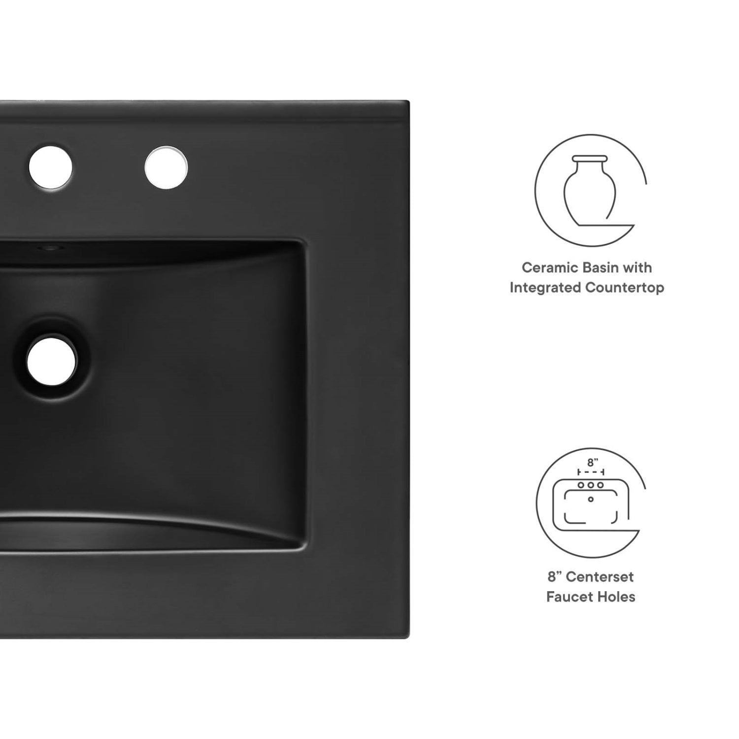 Single Vanity Sink, Black, Ceramic, Hotel Bedroom Bathroom, Modern Contemporary HB33612