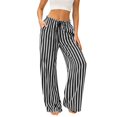 thumbnail image 2 of Endives Women's Wide Leg Pants Casual Striped Baggy Trousers Elastic High Waisted Slacks Drawstring Flowy Palazzo Pants for Women With Pocket Beach Vacation Outfits Black M, 2 of 6