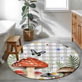 thumbnail image 3 of Round Area Rug 4 Ft, Spring Mushrooms Washable Non-Slip Circle Carpet for Living Room/Bedroom, Farmhouse Pastoral Botanical Gray Plaid Low-Profile Crawling Mats Collection Rugs for Indoor, 3 of 8