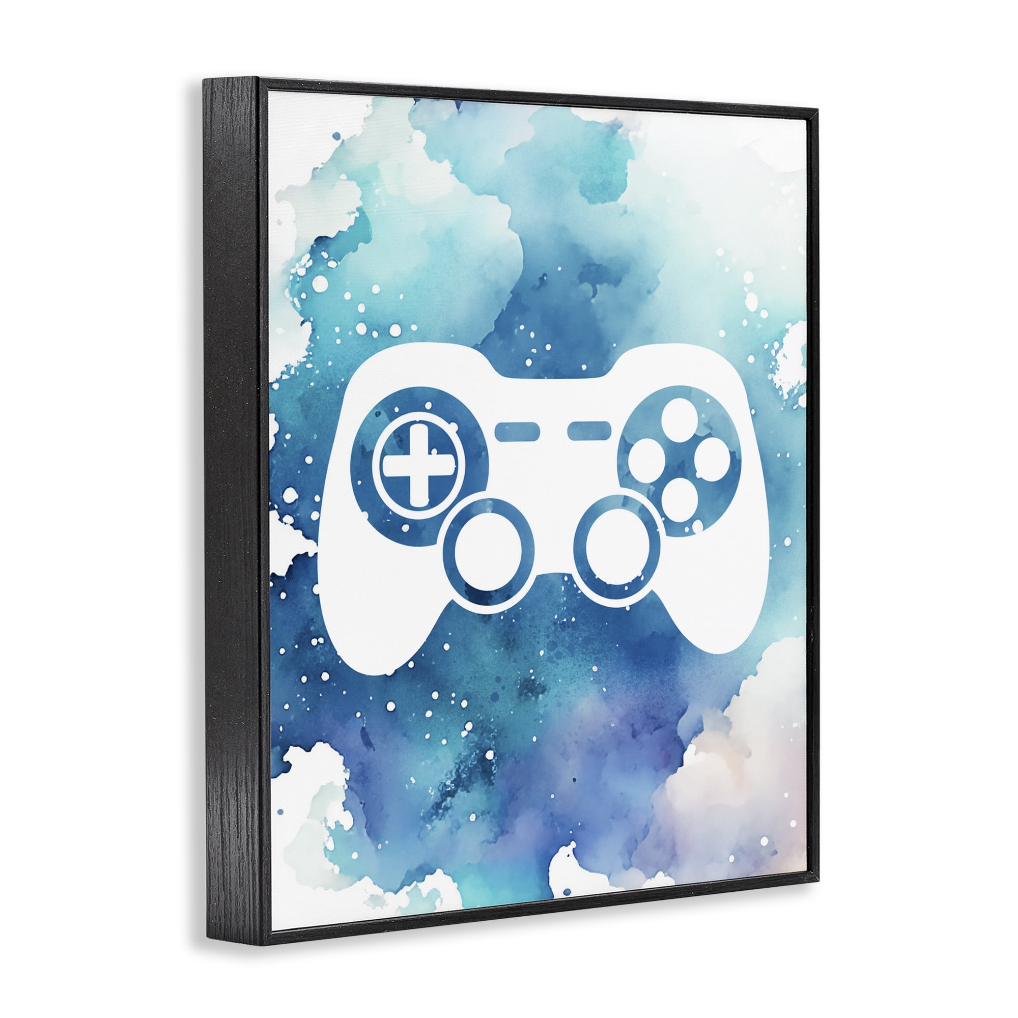 Blue Controller Splatter Black Framed Giclee Art, design by Marcus Prime