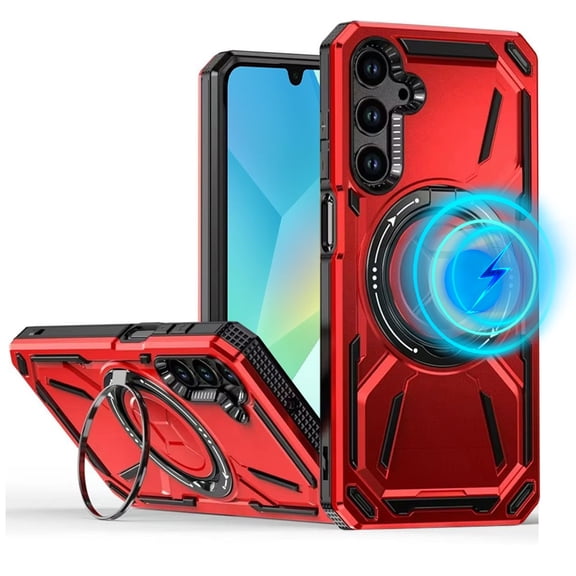 TJS for Samsung Galaxy A16 5G Phone Case, [Military Grade] Metal Circle Ring Magnetic Support Kickstand Drop Protector Cover for Galaxy A16 5G (Red)