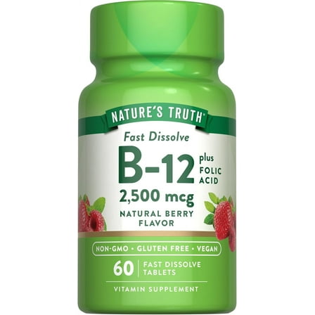 B12 Vitamin | 60 Fast Dissolve Tablets | 2500 mcg | For Men and Women | by Nature's Truth