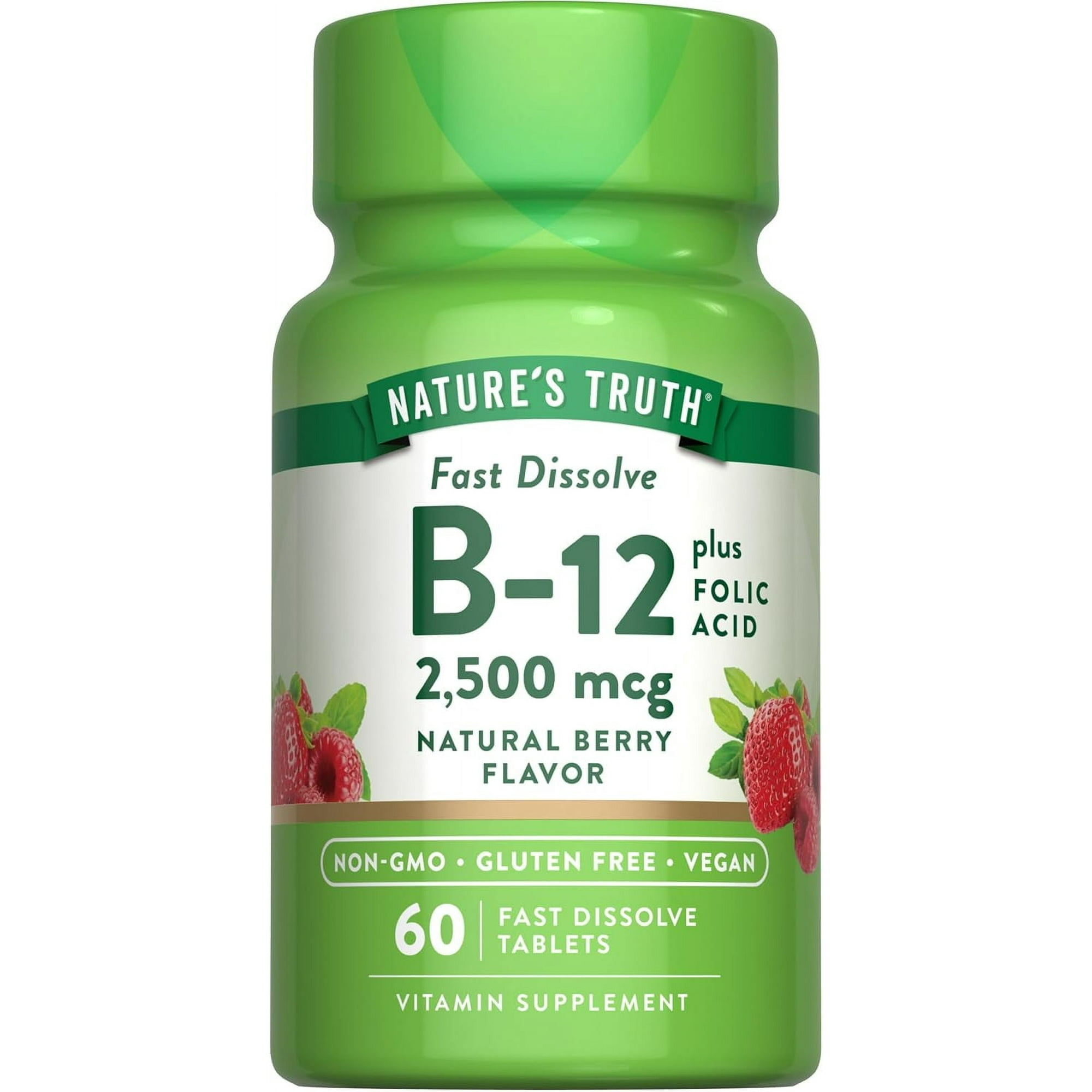 B12 Vitamin | 60 Fast Dissolve Tablets | 2500 mcg | For Men and Women | by Nature's Truth