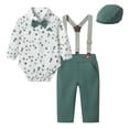 thumbnail image 5 of Toddler Boy Outfits Star Print Lapel Long Sleeve Romper And Trousers Suspenders Hat 4 Piece Wedding Wear Baby Boys' Clothing Sets Size 12-18 Months, 5 of 9
