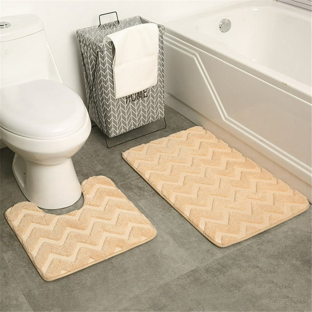 Microfiber Bathroom Rugs Set 2 Pieces - Shaggy Soft Bath Mat & U-Shaped Toilet Rug, Non-Slip Machine Wash/Dry Absorbent Shower Bathroom Rugs and Mats Sets for Bathroom