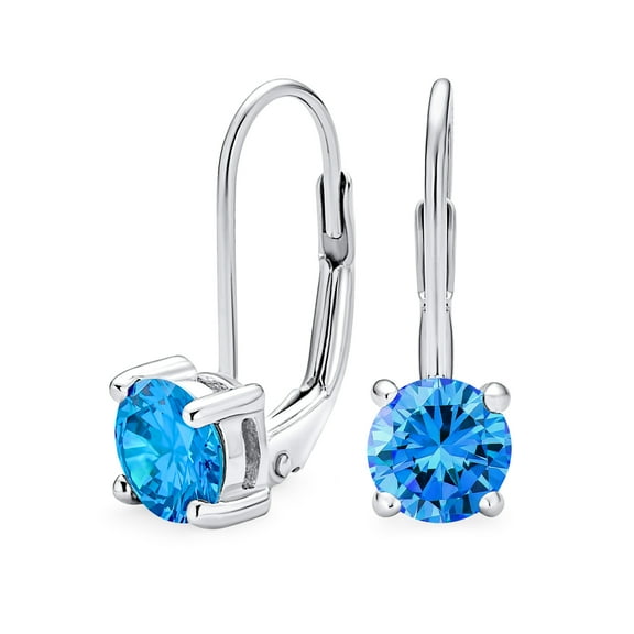 Bling Jewelry Womens Classic Round Light Blue 1CT CZ Solitaire Drop Stud Earrings .925 Silver