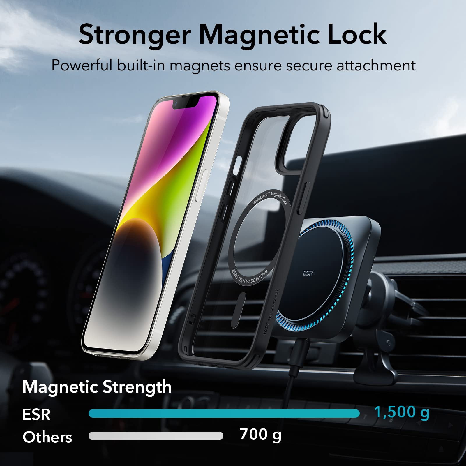 Esr For 14 Plus Case  Compatible With Magsafe Shockproof Military-grade Protection Yellowing Resistant Magnetic Phone 14 Classic Hybrid (halolock) Clear Black