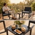 thumbnail image 4 of Lofka 3 Piece Patio Furniture Set, All Weather Wicker Outdoor Rocking Chair Set with Thick Soft Cushions and Tempered Glass Coffee Table, Outdoor Seating Set for Backyard Balcony Porch Garden, Gray, 4 of 11