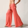 thumbnail image 4 of Fold Over Flare Yoga Pants Womens High Waisted Wide Leg Leggings Pilates Workout Gym Casual Saffron S, 4 of 7