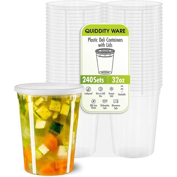 Deli Containers QUIDDITY WARE, 32 oz x 240, paquete de plástico sin BPA