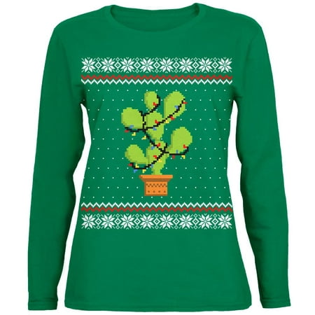 Cactus Prickly Pear Tree Ugly Christmas Sweater Womens Long Sleeve T (Best Sweaters For Pear Shaped)