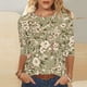 thumbnail image 2 of Mujeres Manga Larga Tops 3/4 Manga Floral Estampado Blusa, Cuello Redondo Camisa Casual para el Uso Diario de la Primavera, 2 of 5