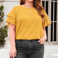 thumbnail image 3 of Camiseta de talla grande con cuello redondo y estampado de puntos informal y manga con volantes dobles para mujer Amarillo XL, 3 of 7