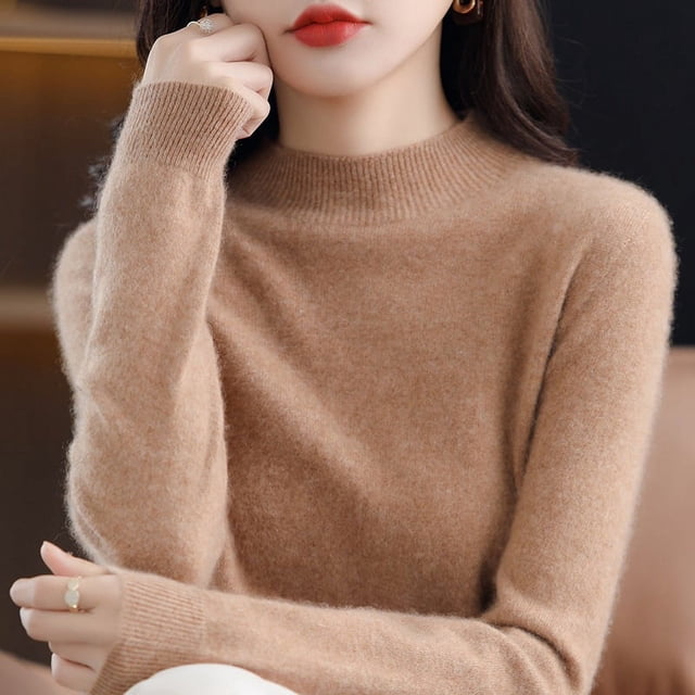 Suéter de cuello alto medio de otoño e invierno Suéter holgado de mujer Prenda de punto básica Suéter de manga larga de primera línea