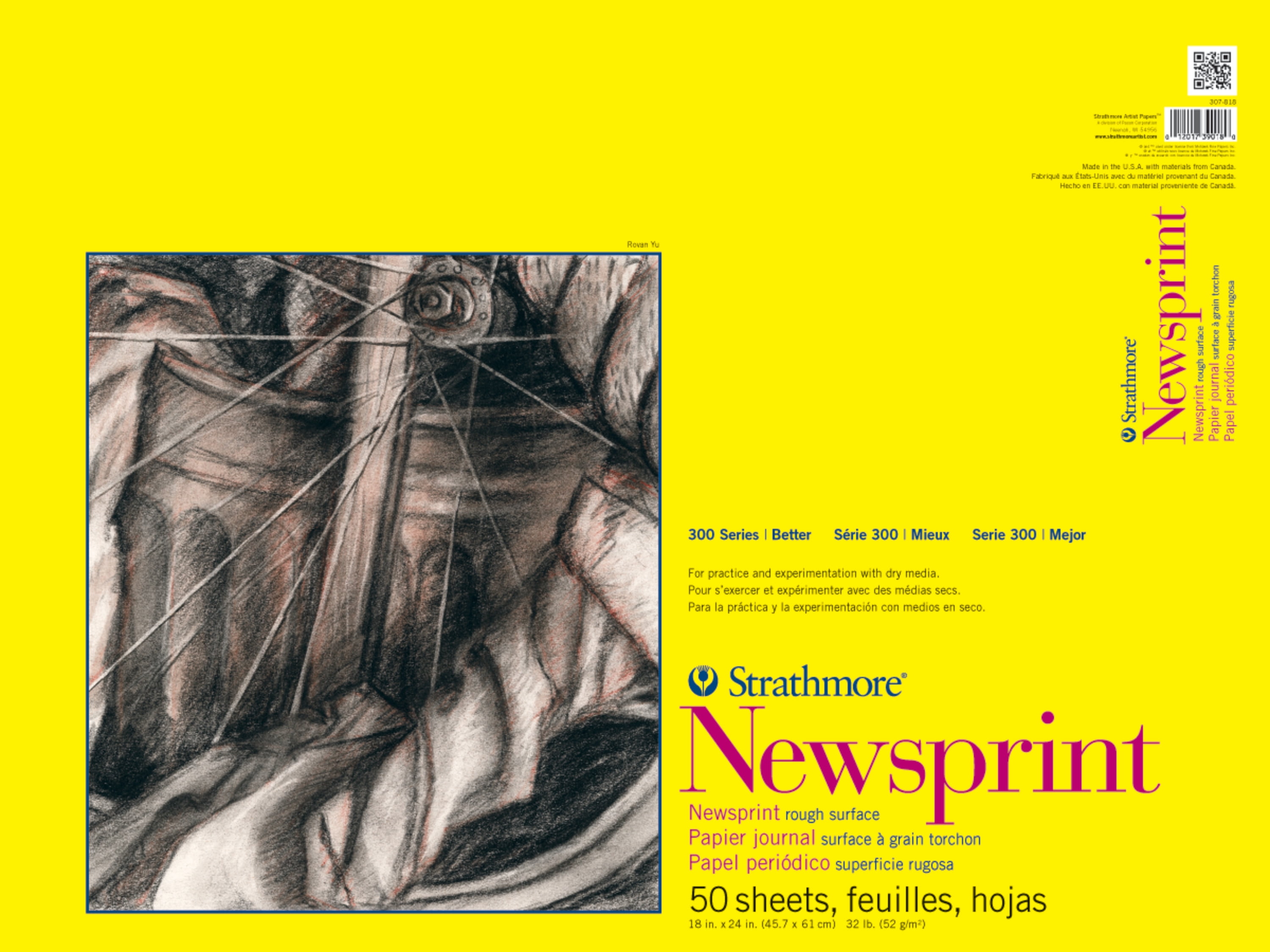 Strathmore 200 Series Newsprint Pad - 18x24 Inches, 100 Sheets, Rough Surface For Charcoal & Sketching