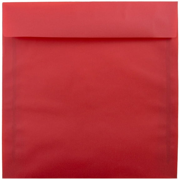 JAM Paper 8.5 x 8.5 Translucent Envelopes, Red, 50/Pack