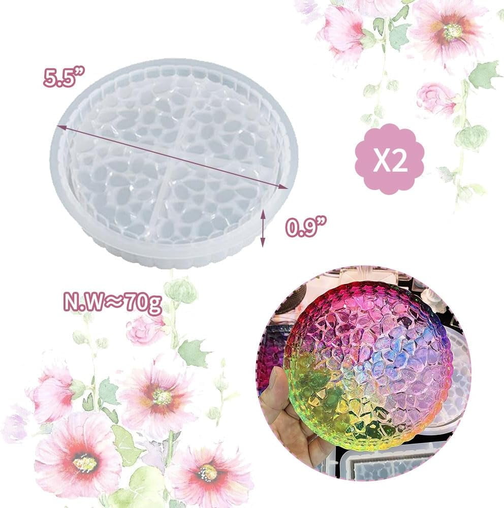 ABCISI 2 Pcs Diamond Resin Tray Molds, Round Tray Mold with Edges, Container Tray Plate Silicone Molds for Epoxy Resin DIY Jewelry Plate Box Candle Holder