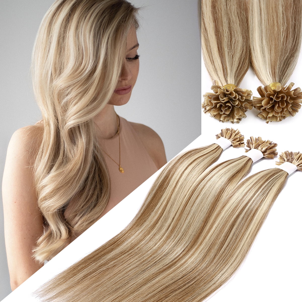 SEGO U Tip Hair Extensions Pre Bonded Fusion Hairpieces 100% Remy Human Hair U-tip Nail Tipped Keratin Glue Stick Microlink Blonde Hair Extension for Women 50 Strands