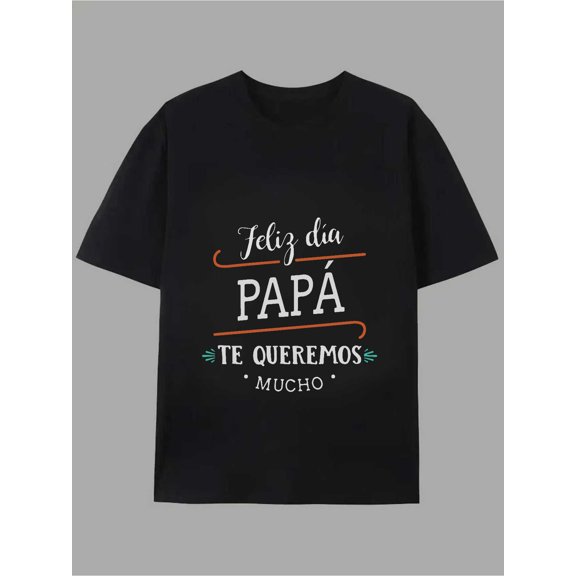 Men's Spanish Feliz Dia PAPA T-Shirt - Retro Spanish & English Happy Birthday Dad Gift Suitable for Father's Day, Lightweight Crew Neck Short Sleeve Casual Shirt, Machine